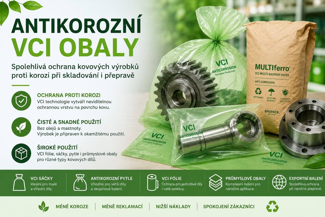 Antikorozní VCI obaly: fólie, pytle a sáčky proti korozi